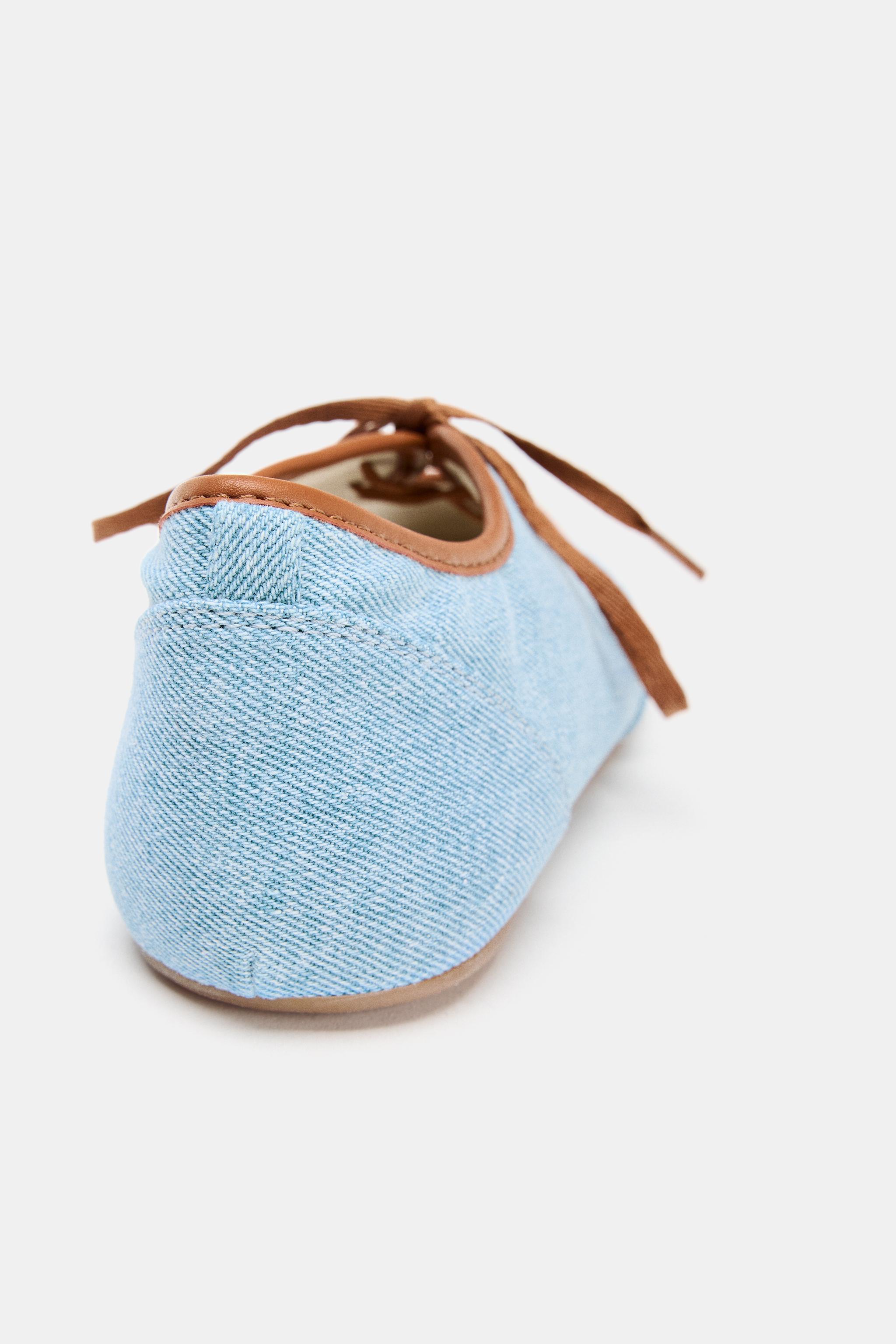 DENIM EFFECT BALLET FLATS WITH BOW